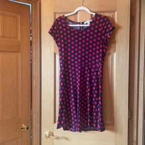 Dark navy blue and red polka dot dress